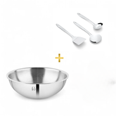 FnS Trinity Stainless Steel Serving Tools Set of 3 and NuChef Triply Tasla 20 cm Combo 3-Ply Cookware Pot with Gravy Ladle, Solid Turner & Skimmer Turner, Induction & Gas Compatible Kitchen Combo